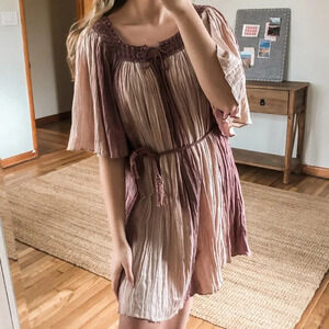 Calypso St. Barth Glittery Striped Flowy Sleeve Crochet Tie Waist Mini Dress 1